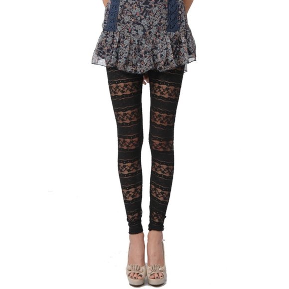 A'Reve Pants - Black Lace Detail Leggings